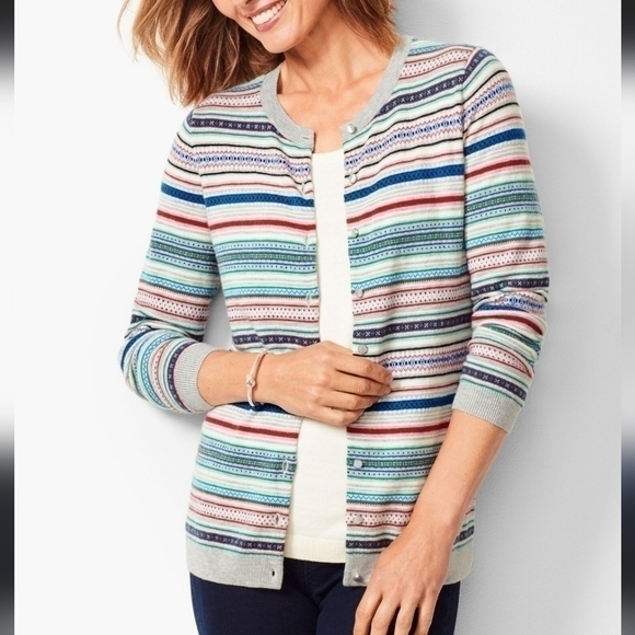 Lambs wool Blend Talbots Sweater Cardigan Collegiate Large Medium Modest - Picture 1 of 11
